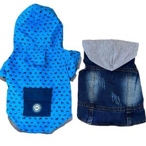 AKC Dog Denim Hooded Jacket & Blue Hooded Raincoat Set of 2